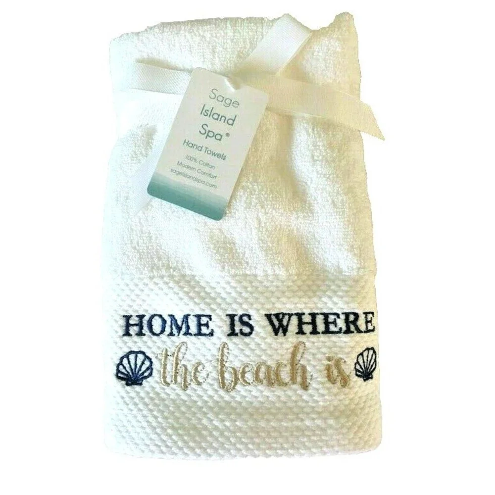 Home Where The Beach Is Hand Towels Embroidered Bathroom Nautical Set of 2